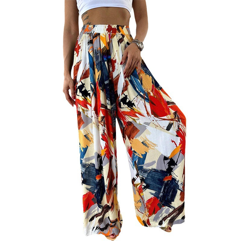 Chic and Style Abstract Print Wide Palazzo Pants for Women