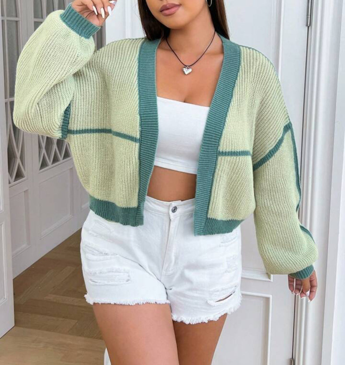 Veste en grosse maille pour femmes avec contraste de couleur et coupe décontractée Chic und Stil