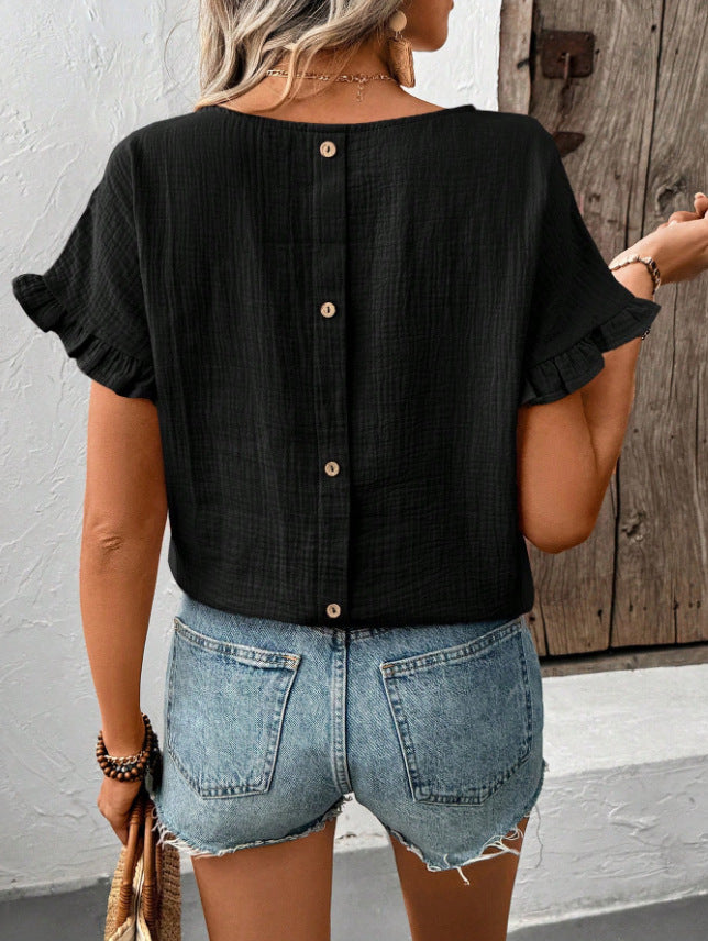Blouse à manches courtes volants pour femmes avec dos en bouton Chic und Stil