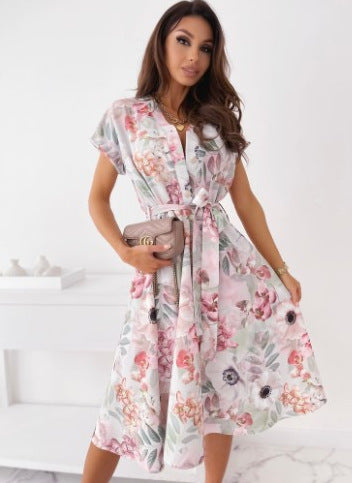 Dames Robe Midi Élégante avec Motifs Artistes Chic und Stil