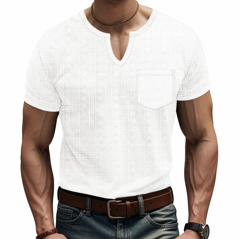 Chemise courte à manches courtes tendance pour hommes avec structure et col Henley Chic und Stil