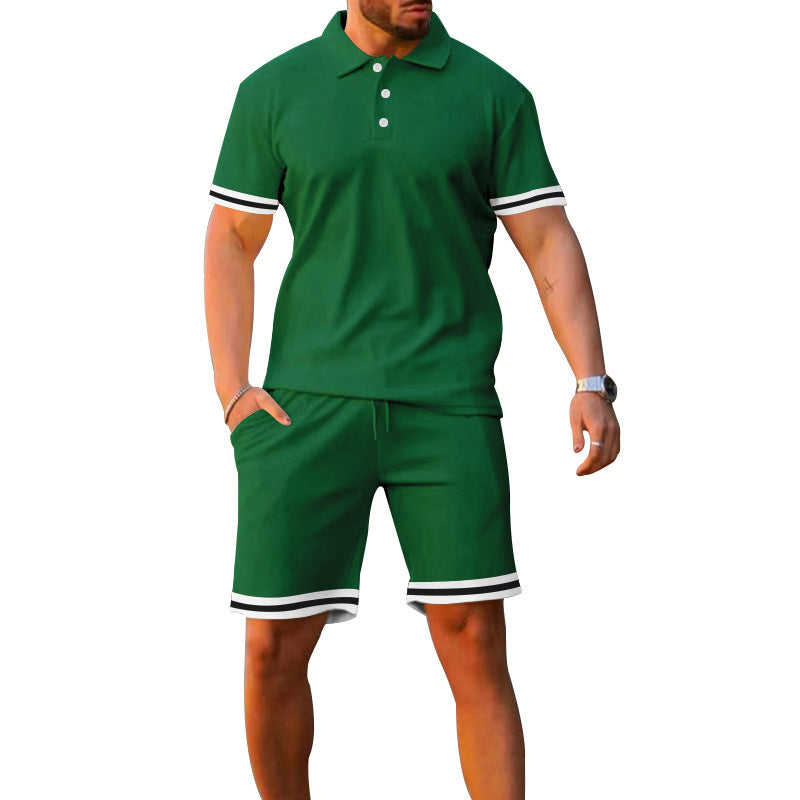 Chic and Style men's sporty polo and shorts set with contrasting stripes