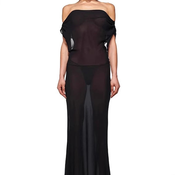 Dames Élégante Robe Maxi avec Décolleté Asymétrique et Détail de Noeud Raffiné Chic und Stil