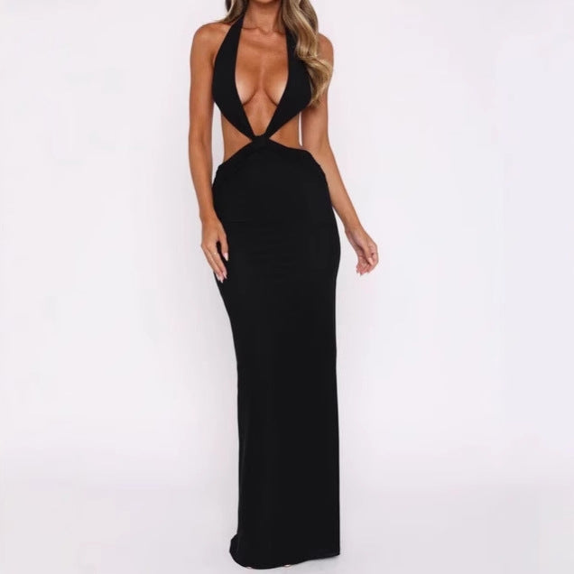 Robe maxi de luxe pour dames avec décolleté en V profond et détails découpés audacieux Chic und Stil