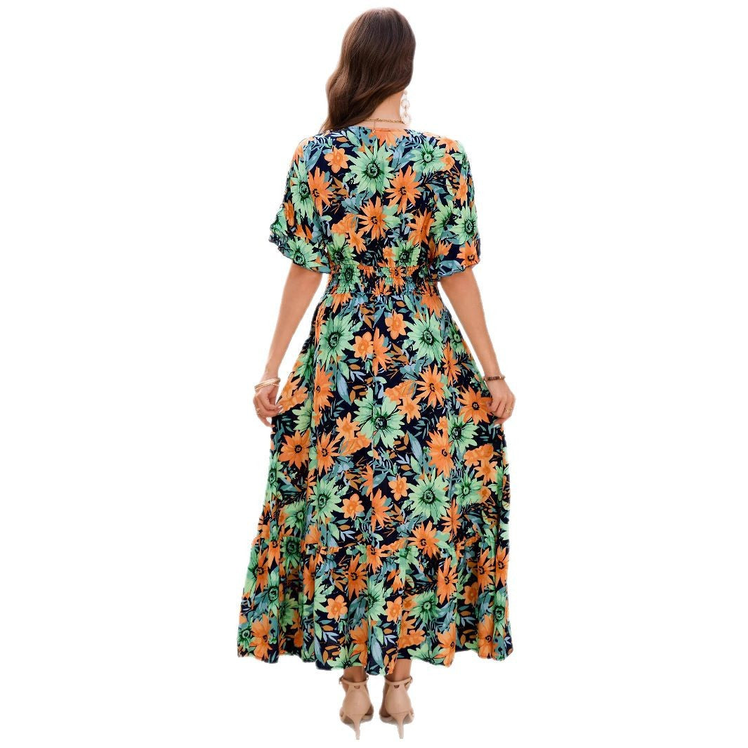Robe maxi florale pour femmes avec des manches volantes Chic und Stil