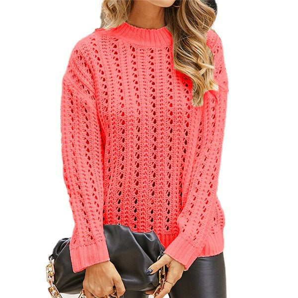 Pull en tricot aérien pour femmes avec motif ajouré et col montant moderne Chic und Stil