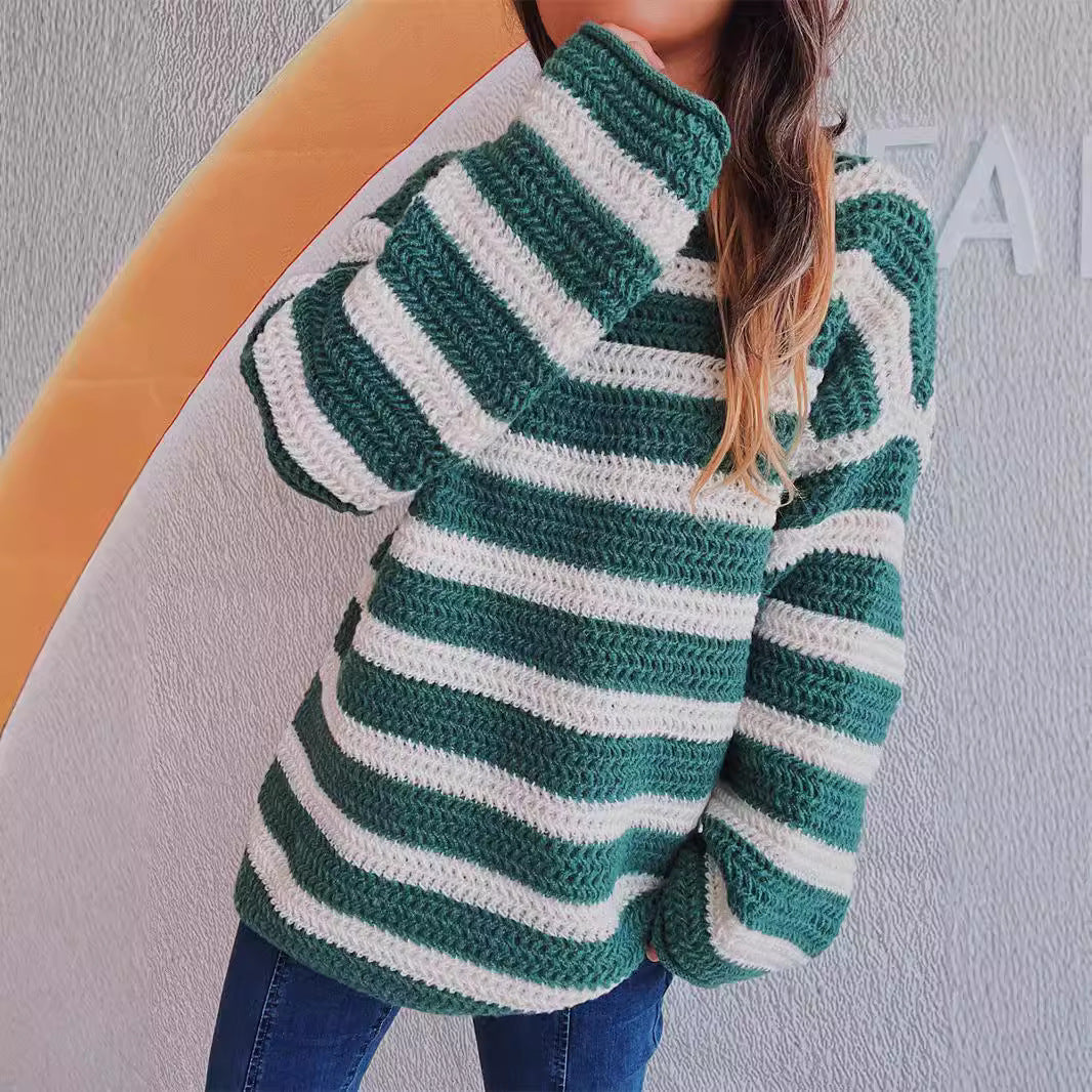 Pull en tricot décontracté pour femmes avec un motif à rayures bloquées et une coupe ample Chic und Stil