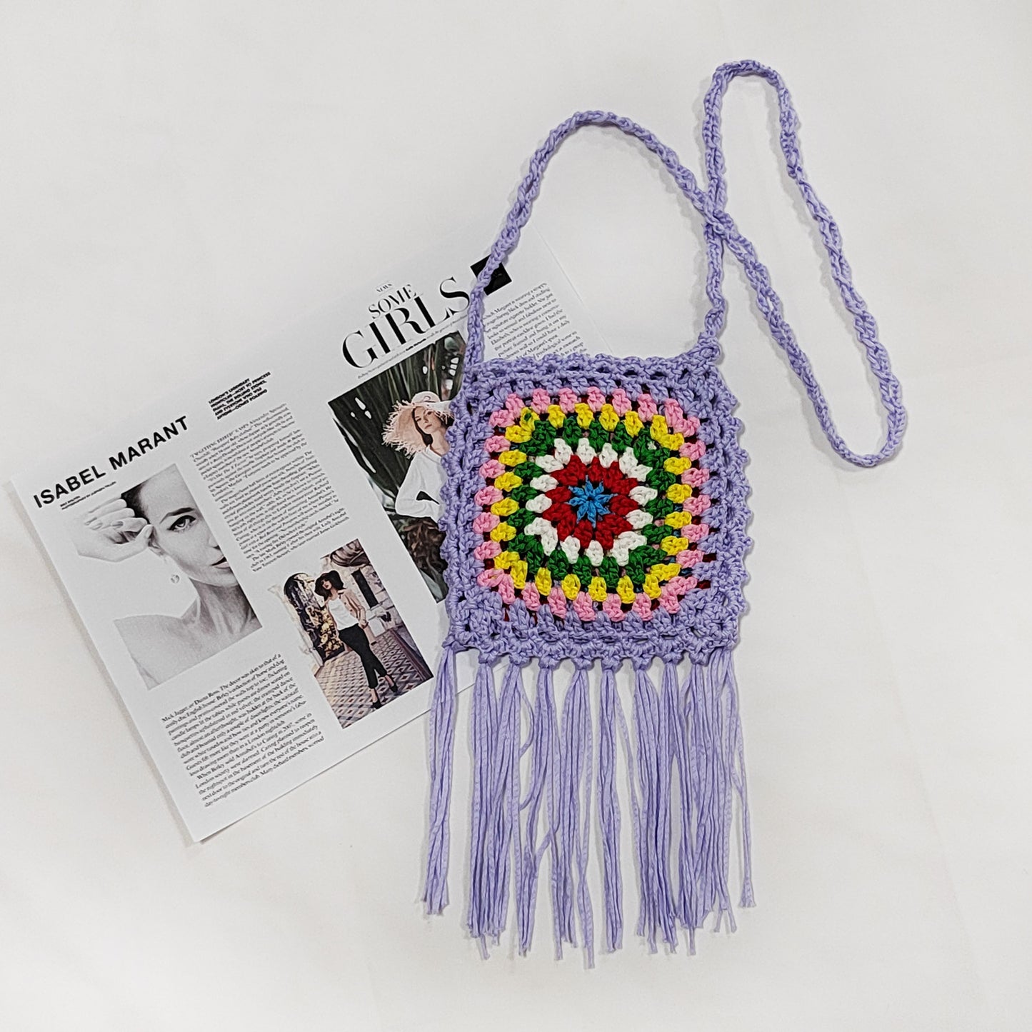 Sac à bandoulière à pompons en crochet pour femmes Chic und Stil