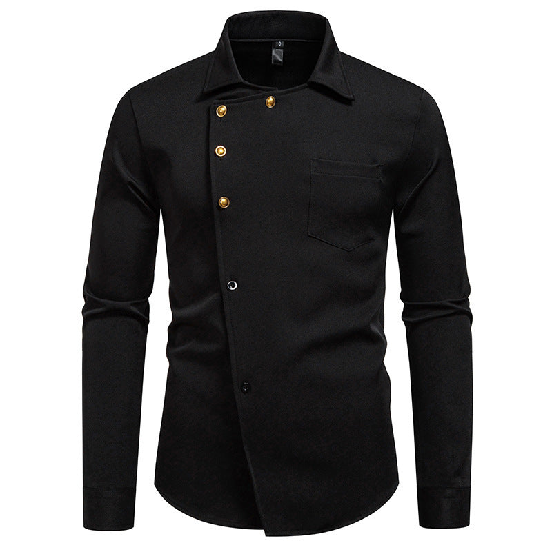 Chemise de designer pour homme avec détail asymétrique de bouton et poche poitrine appliquée Chic und Stil