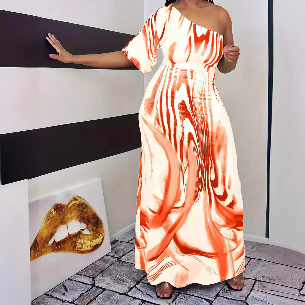 Robe maxi femme avec coupe asymétrique et motif élégant Chic und Stil