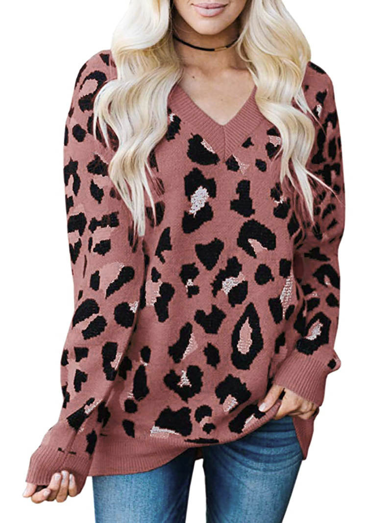 Pull femme avec motif léopard et décolleté en V Chic und Stil