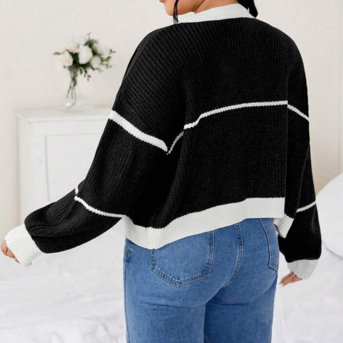 Veste en grosse maille pour femmes avec contraste de couleur et coupe décontractée Chic und Stil