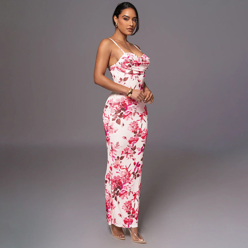 Robe maxi à motifs floraux avec volant pour dames Chic und Stil