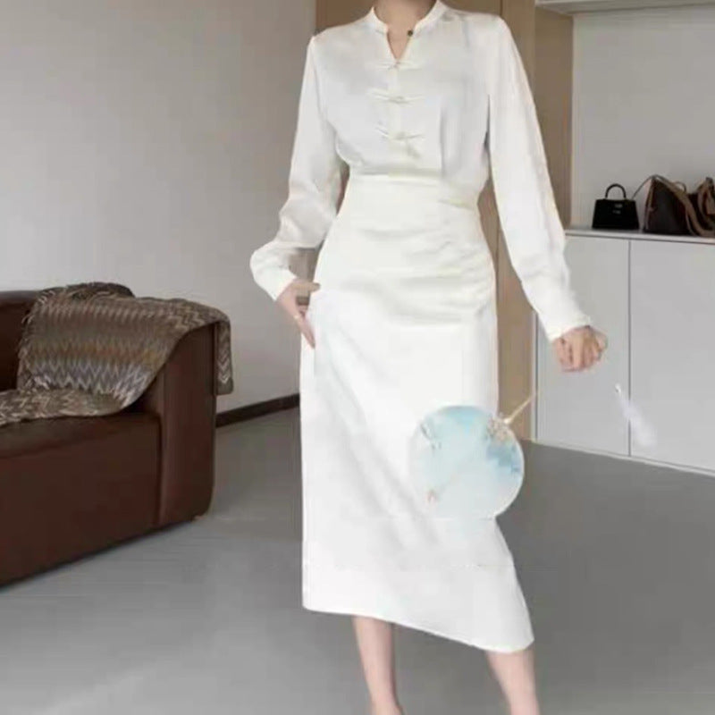Robe Midi Élegante Femme avec Détails de Boutons Chic und Stil