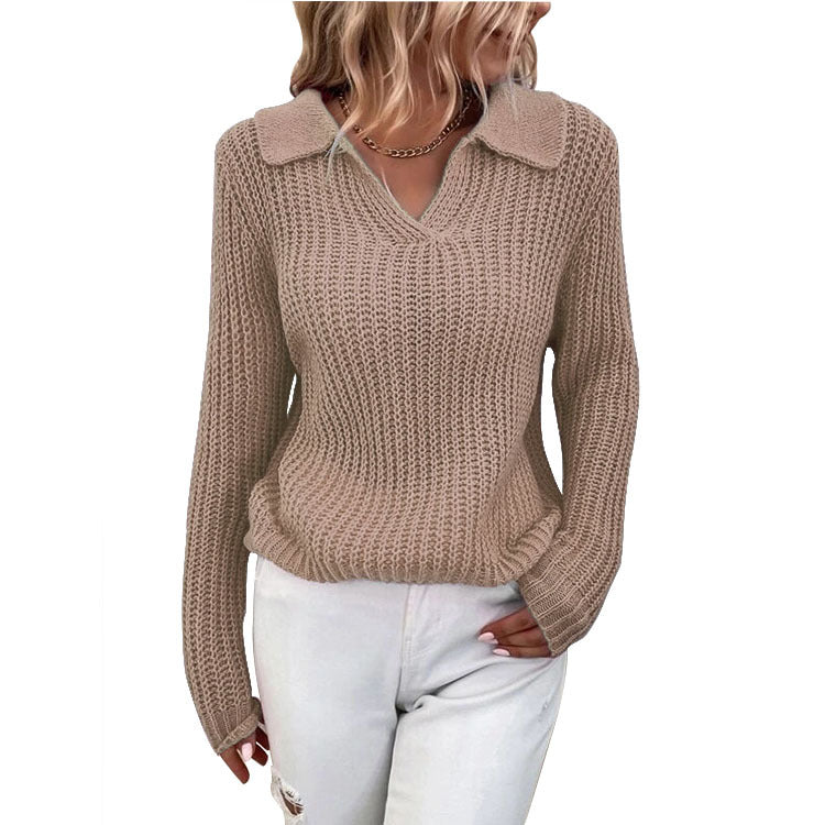 Pull à tricoter pour femmes avec design structuré et décolleté en V moderne Chic und Stil