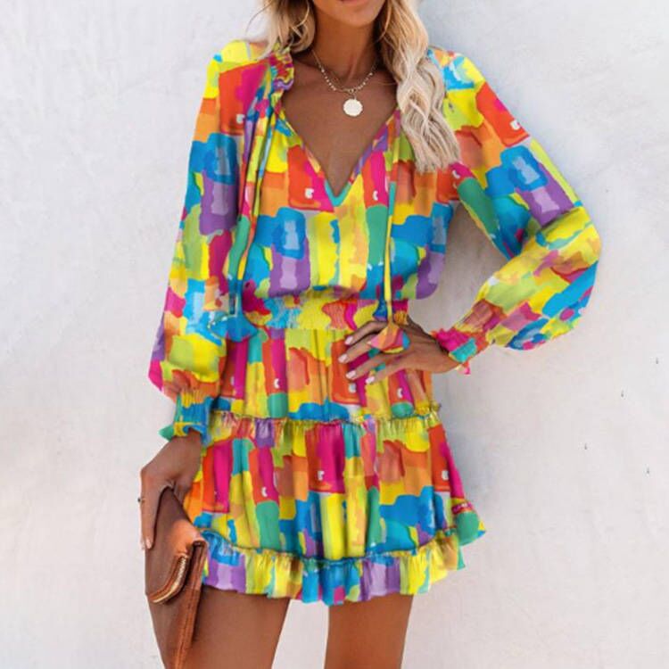 Robe mini fleurs à volants pour femmes élégante Chic und Stil
