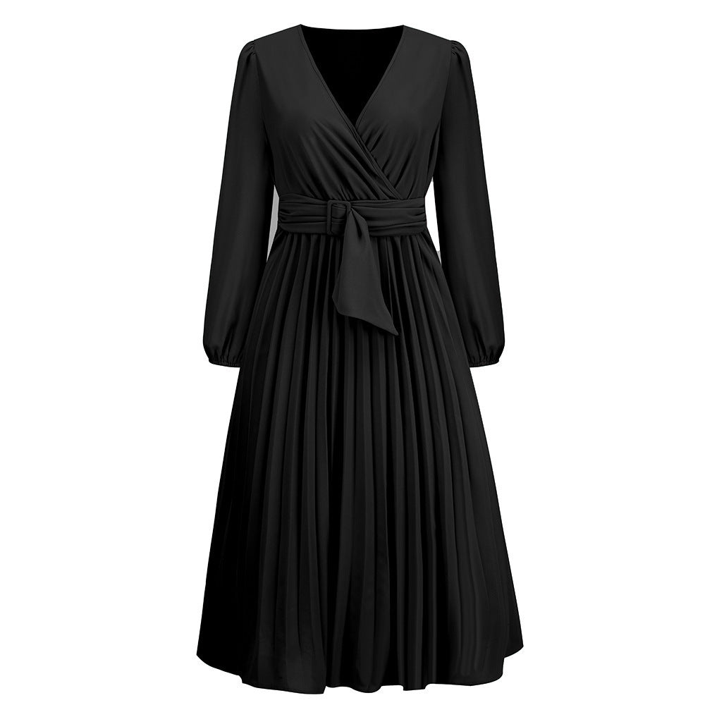 Robe portefeuille plissée pour femmes avec décolleté en V élégant et ceinture à la taille Chic und Stil