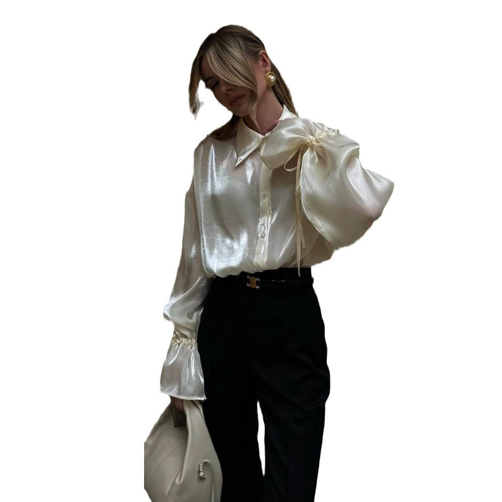 Chemisier en satin élégant pour femmes, à manches volumineuses et détails à nouer Chic und Stil
