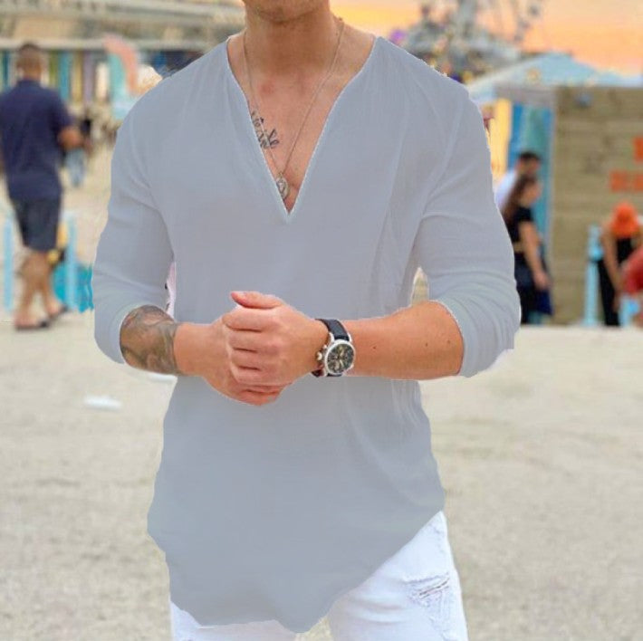 Chemise à manches longues décontractée pour hommes à col en V Chic und Stil