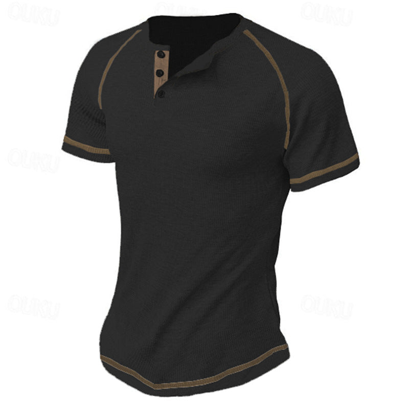 T-shirt à manches mi-longues pour hommes avec patte de boutonnage Chic und Stil