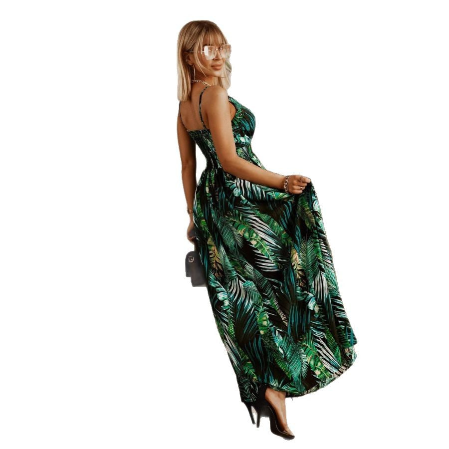 Robe Maxi pour femmes avec imprimé de feuilles tropicales Chic und Stil