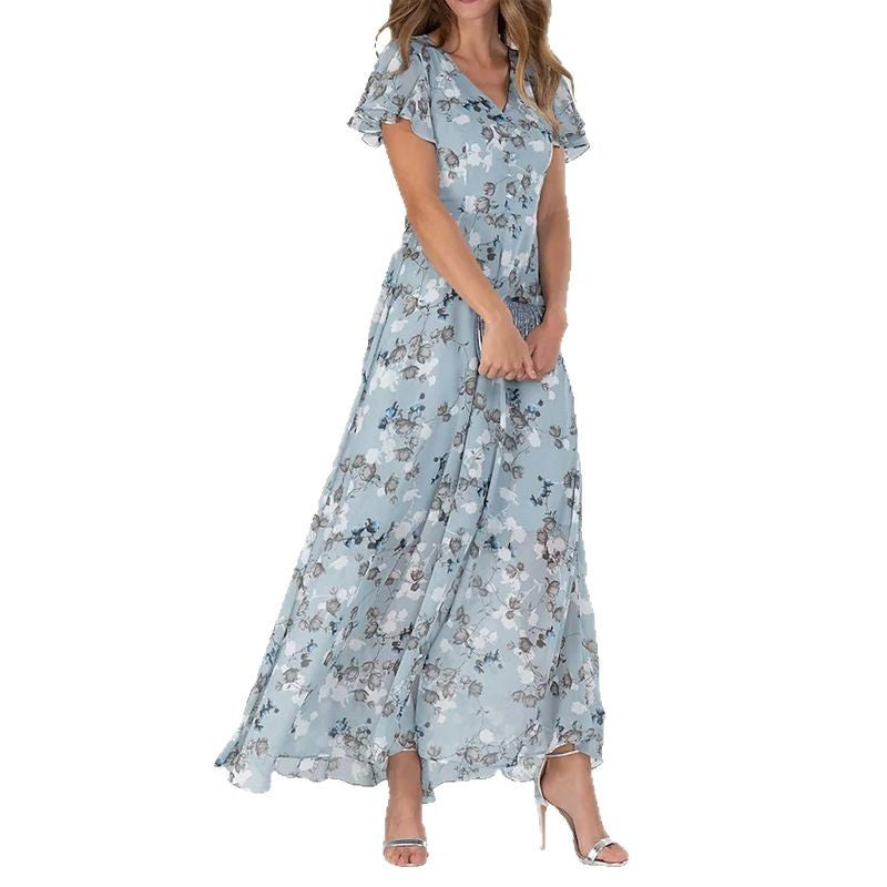 Robe maxi femme avec des détails de volants élégants et un design floral Chic und Stil