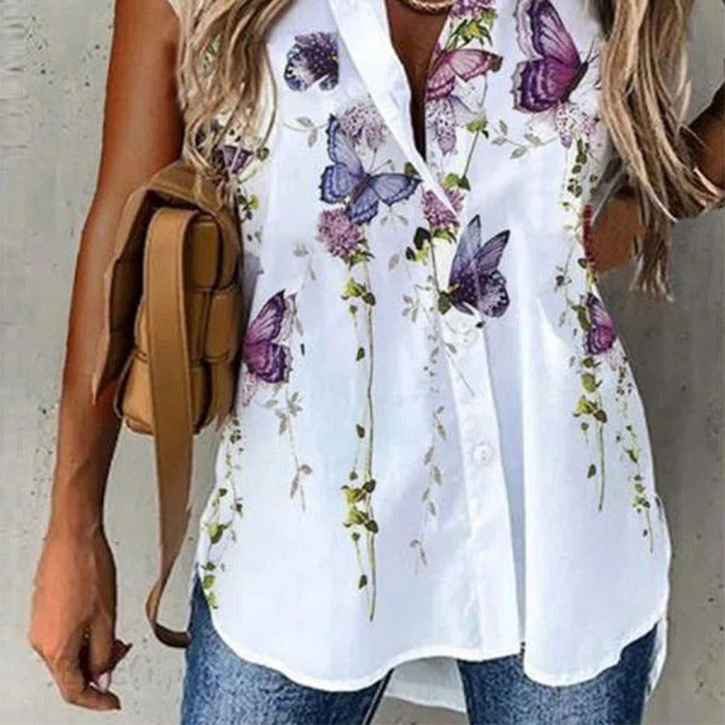 Blouse à manches courtes pour femmes avec motif floral et patte de boutonnage Chic und Stil