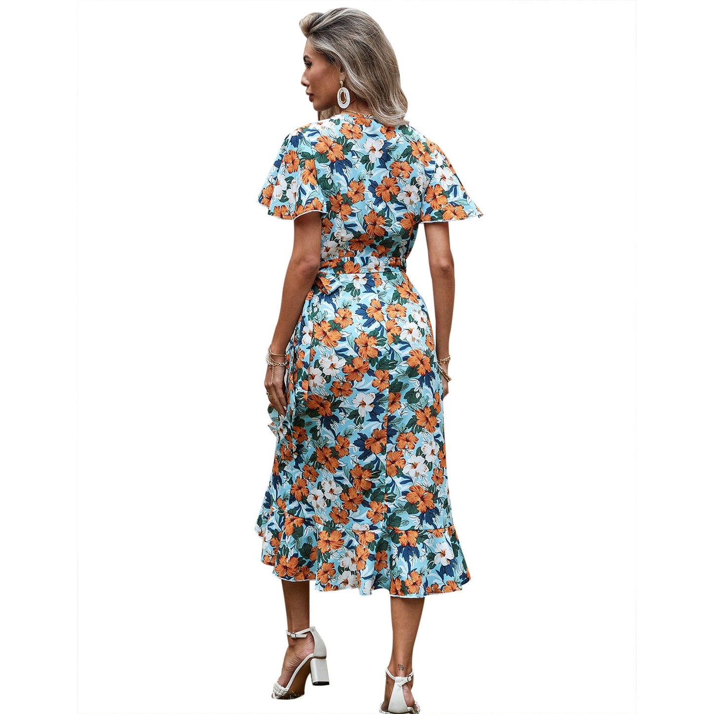 Robe maxi fluide pour femmes avec design floral et détail enveloppé Chic und Stil