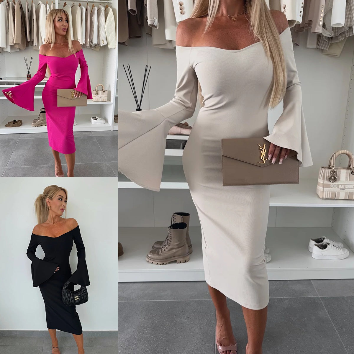Robe enveloppante ajustée pour femmes avec un design décolleté et des manches larges Chic und Stil