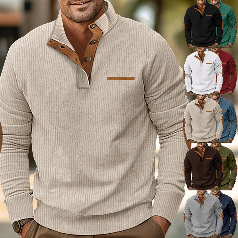 Hommes élégant pull à manches longues avec une texture structurée et patte de boutonnage Chic und Stil