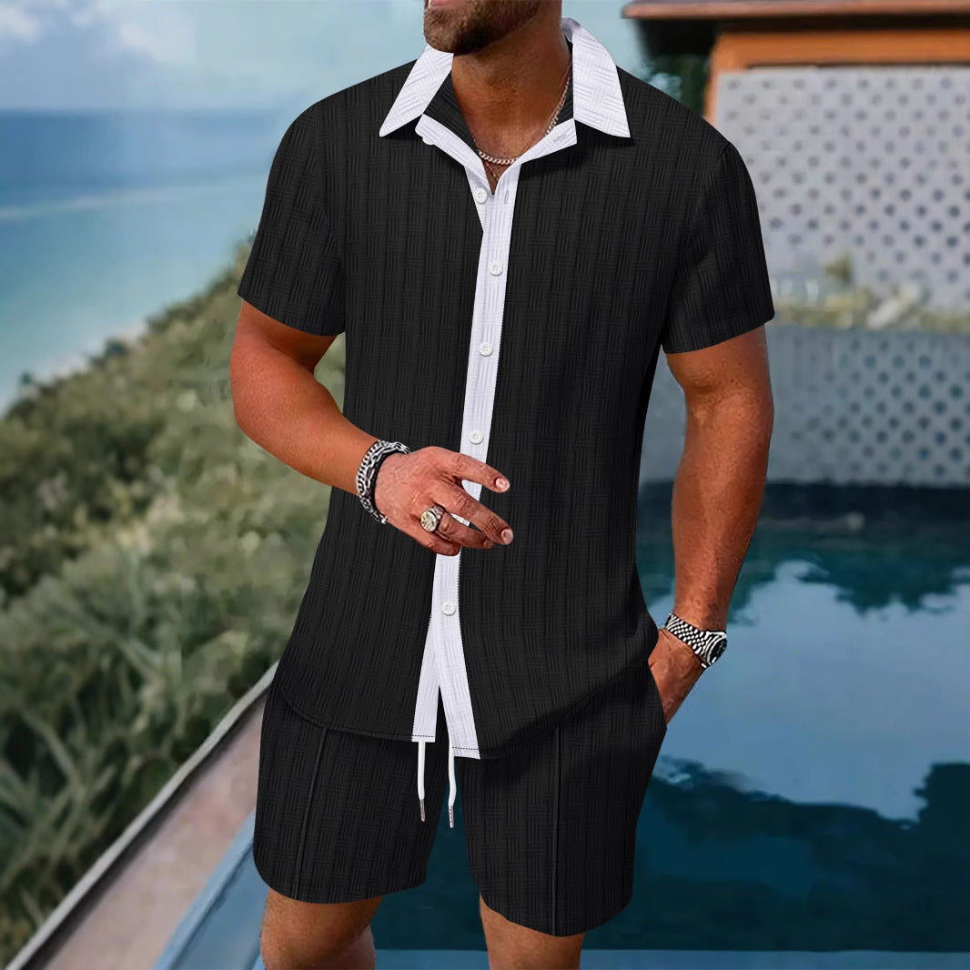 Chemise de loisirs pour hommes avec patte de boutonnage et ensemble de shorts Chic und Stil