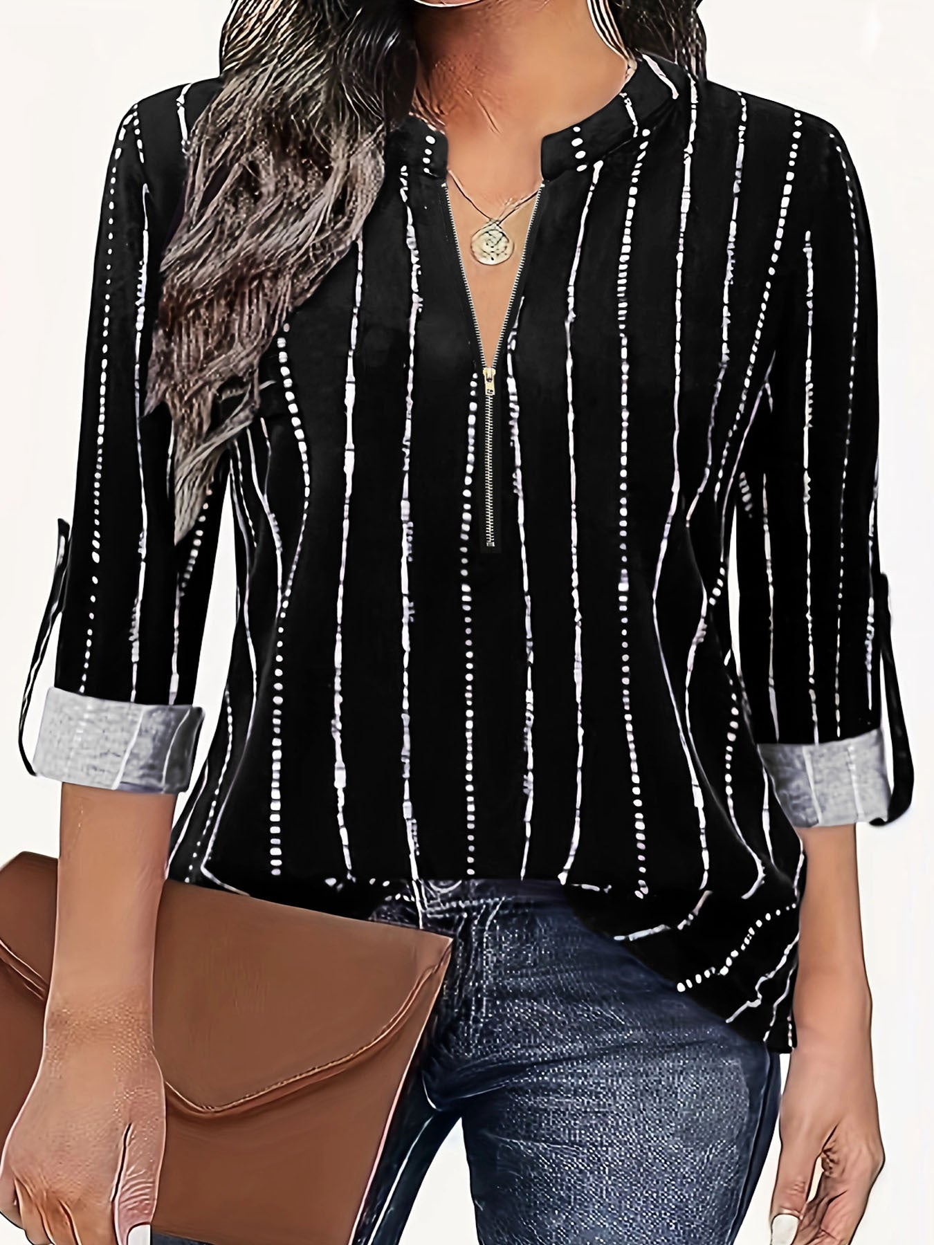 Chemisier pour dames avec fermeture éclair élégante et motif rayé moderne Chic und Stil