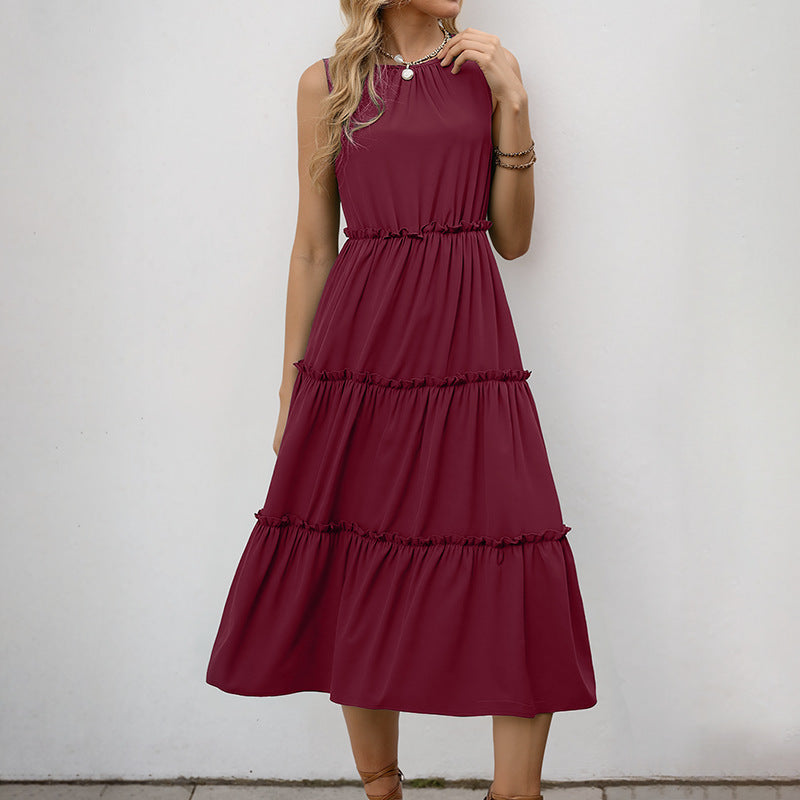 Robe midi sans manches à volants pour femmes Chic und Stil