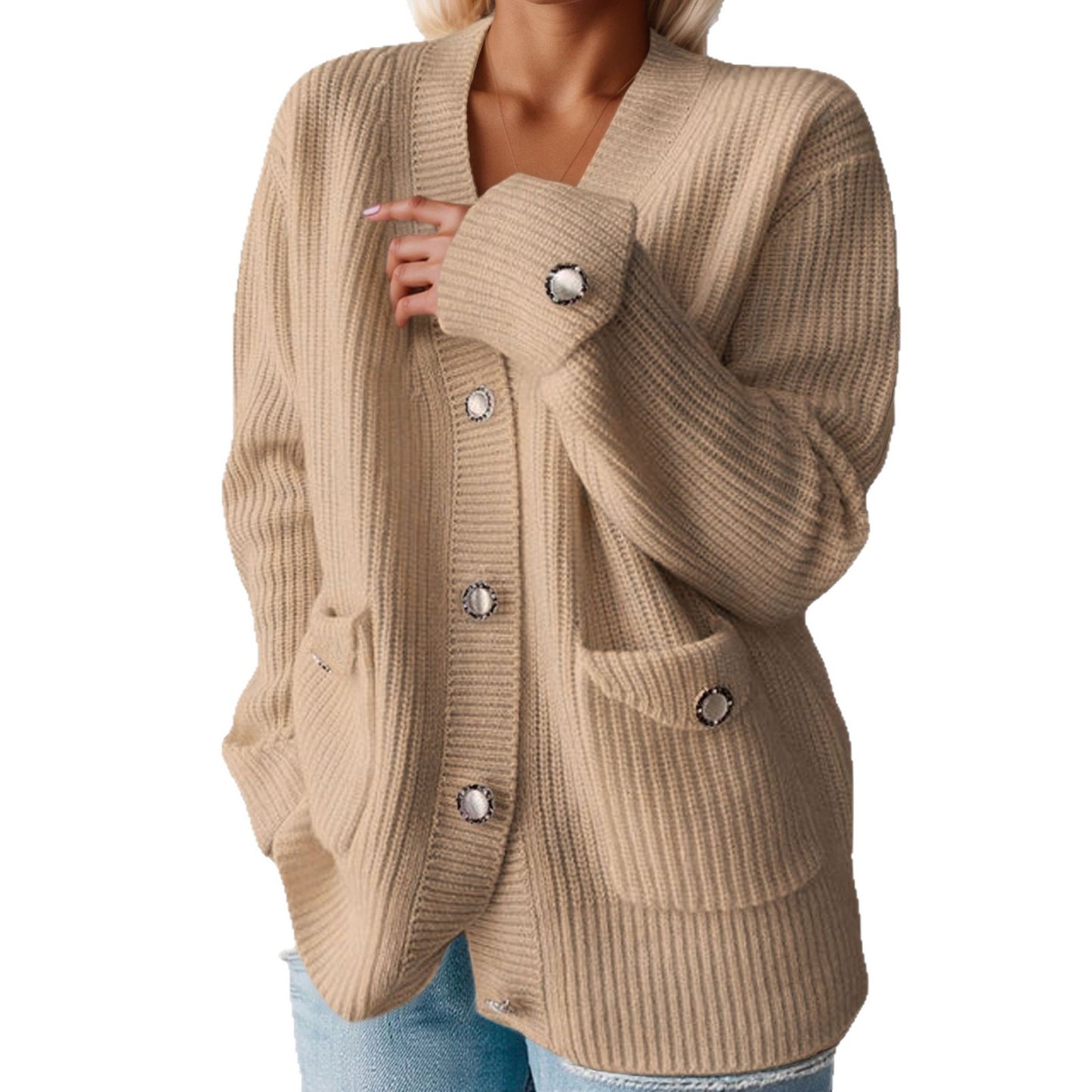 Cardigan en gros tricot pour femmes avec poches pratiques et détails de boutons élégants Chic und Stil