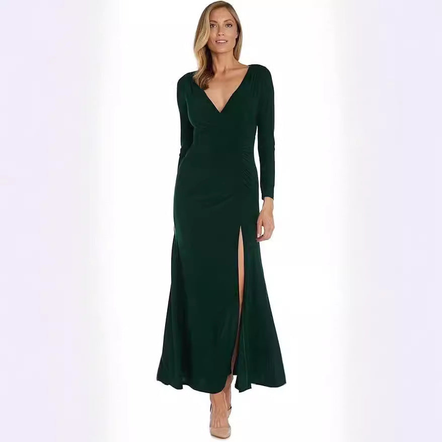 Robe maxi élégante pour femmes avec décolleté en V profond et fente latérale Chic und Stil