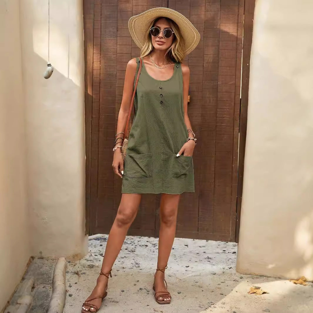 Robe d'été décontractée pour femmes avec poches et détails de boutons Chic und Stil