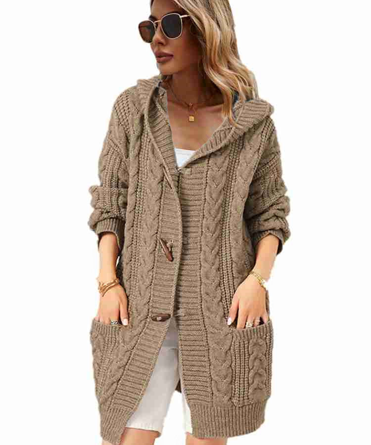 Dames Grand cardigan en tricot avec capuche et grandes poches Chic und Stil