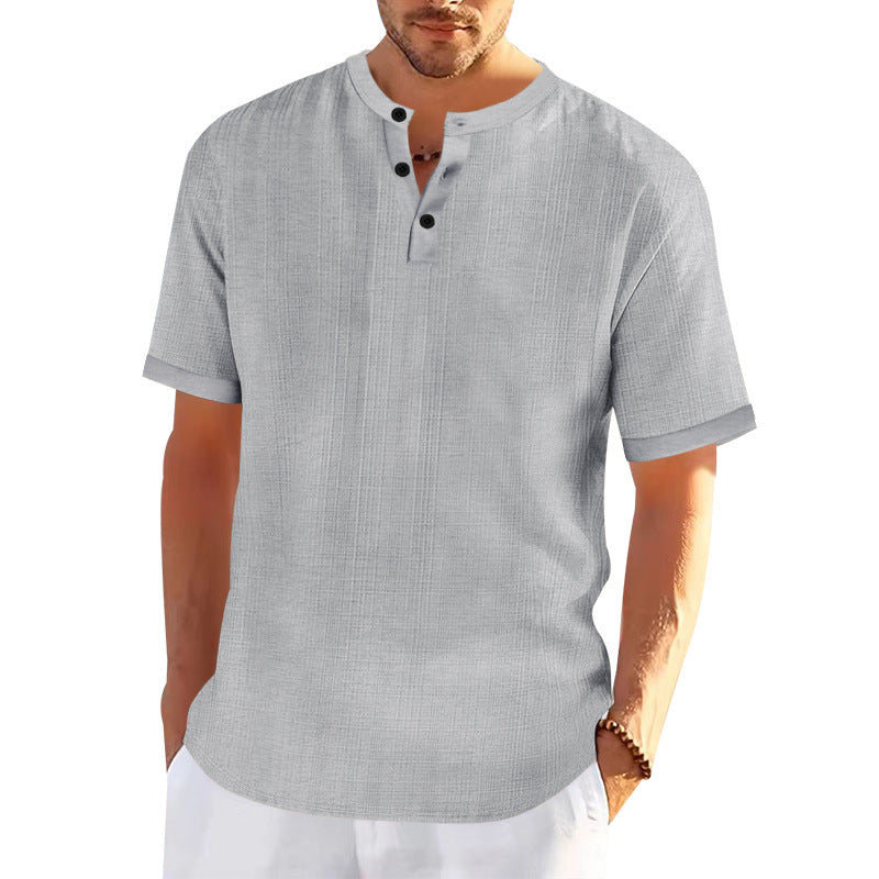 T-shirt Henley à manches courtes pour hommes avec design texturé et boutons tendance Chic und Stil