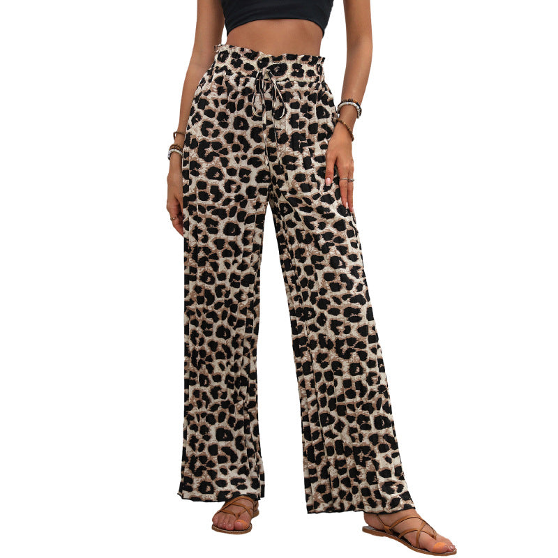 Women Wide Leg Pants with Chic Leopard Print Style