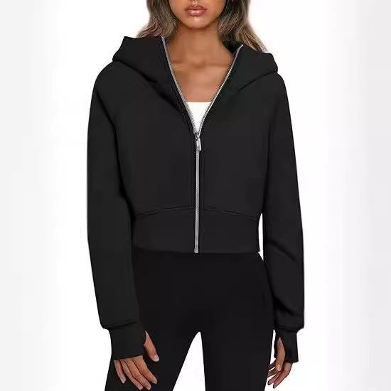 Veste à capuche cropped pour femmes avec fermeture éclair intégrale Chic und Stil