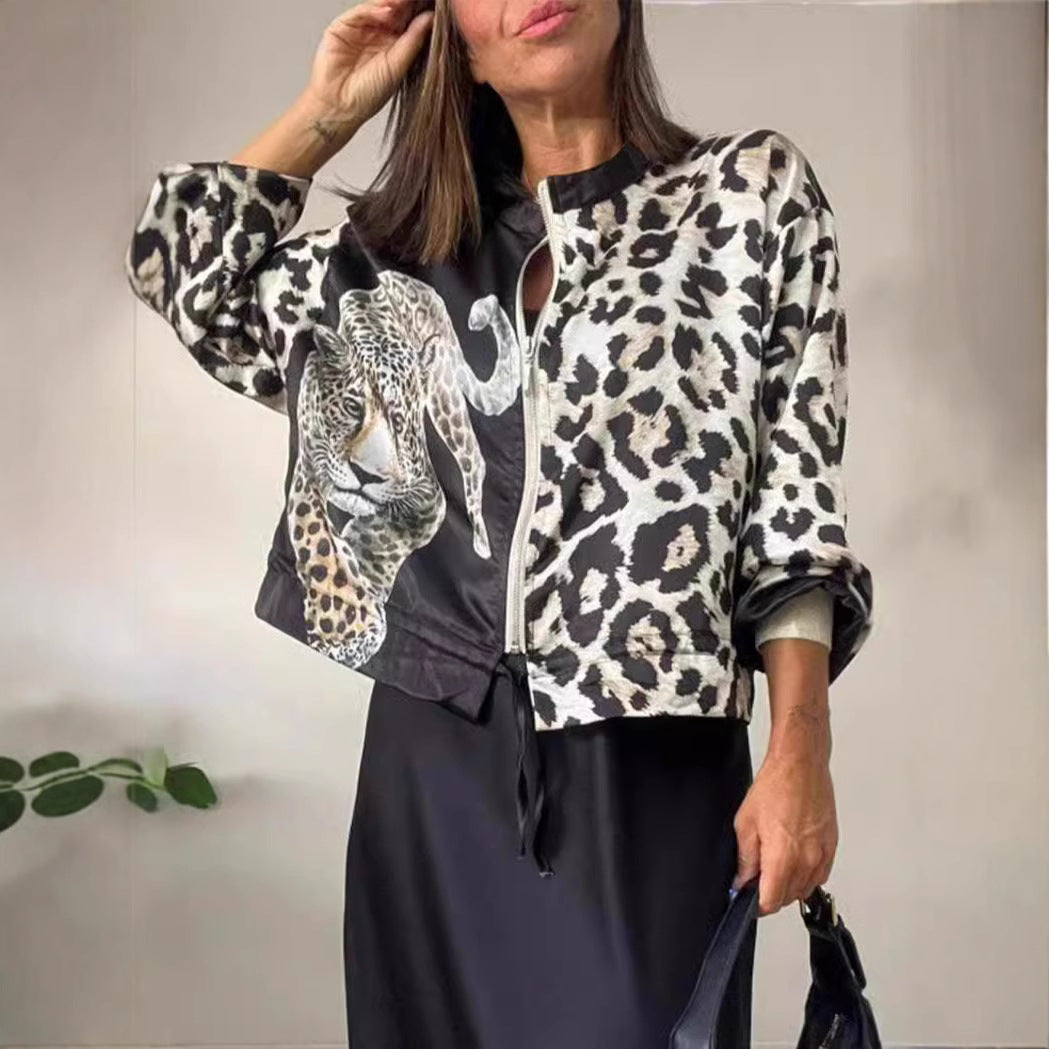 Veste bomber pour femmes avec imprimé animal et bords élastiques Chic und Stil