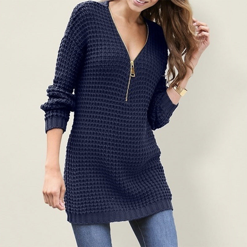 Pull en grandes mailles pour femmes avec fermeture éclair moderne et coupe décontractée Chic und Stil