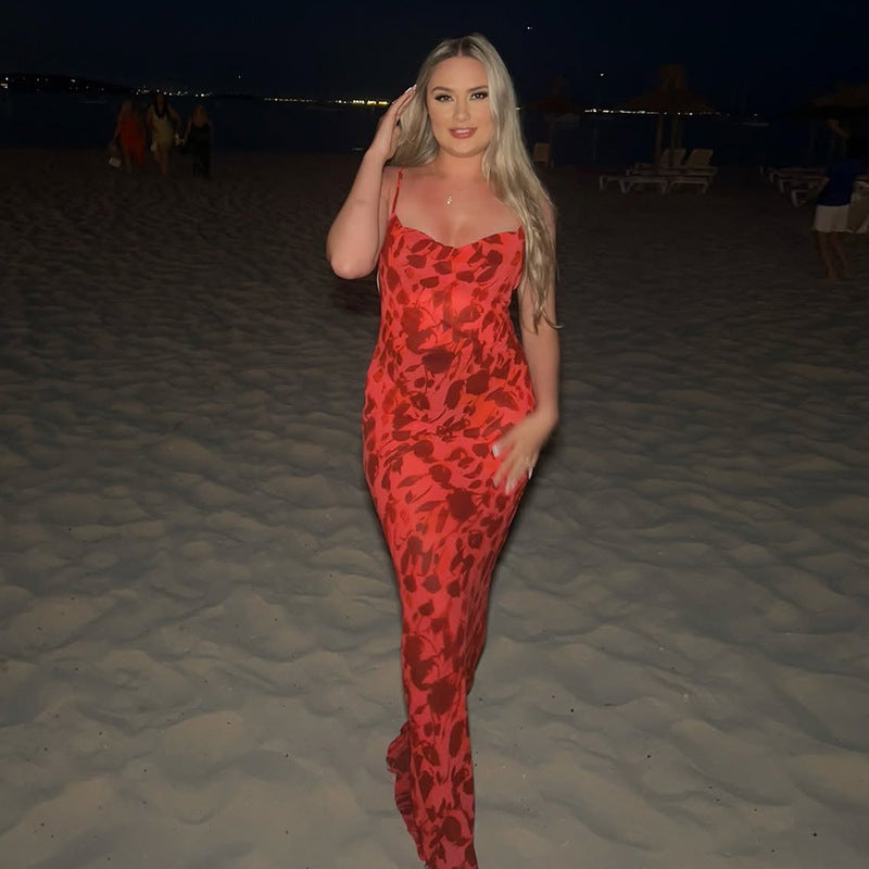Robe maxi bodycon sans manches pour femmes avec motif floral Chic und Stil