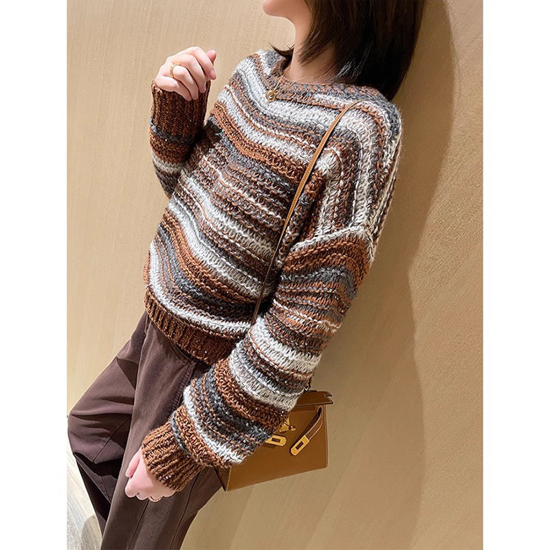 Pull en tricot rayé confortable pour femmes Chic und Stil