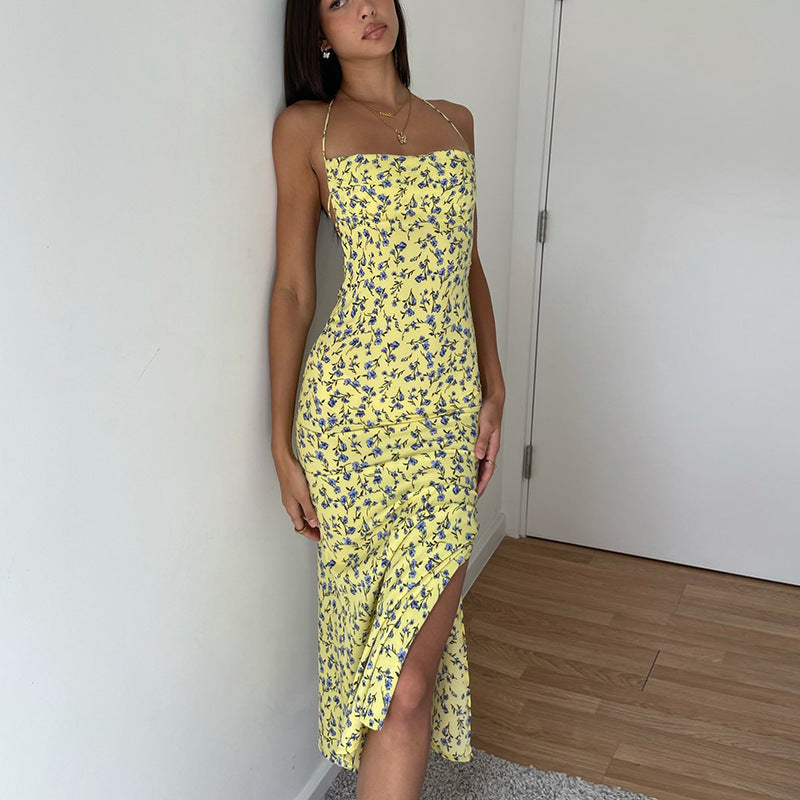 Women's midi dress with floral pattern and slit Chic und Stil