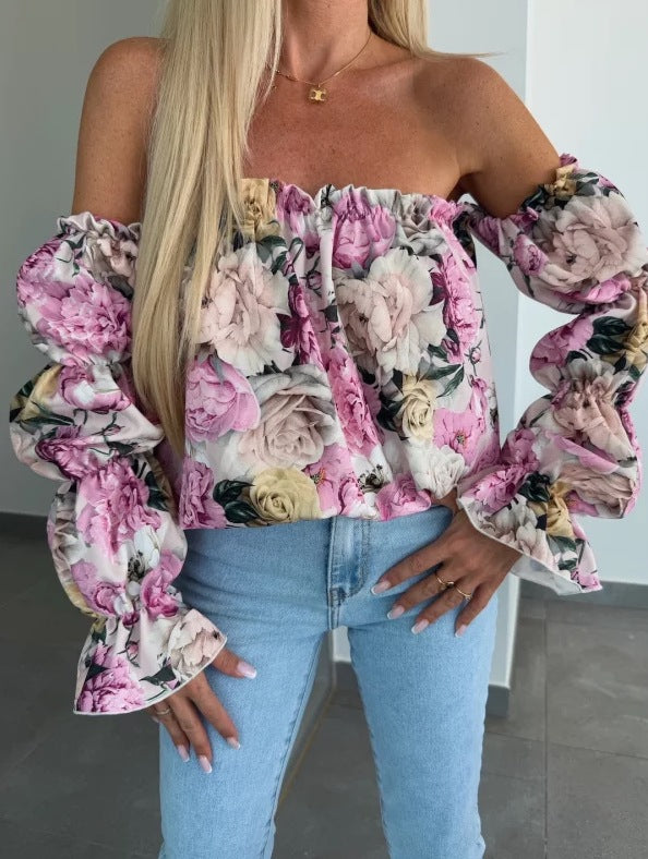 Blouse à fleurs off-shoulder pour femmes avec manches ballon Chic und Stil