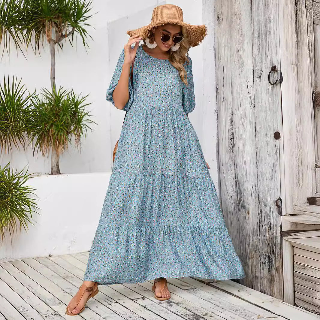Robe maxi bohème pour femmes avec des manches bouffantes Chic und Stil
