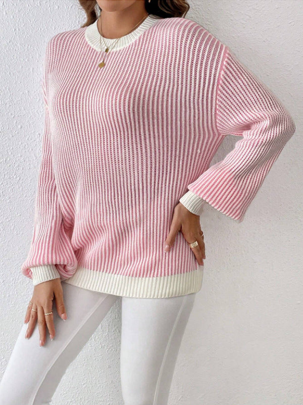 Pull en tricot pour femmes avec un design en côtes larges et des manches ballon décontractées Chic und Stil