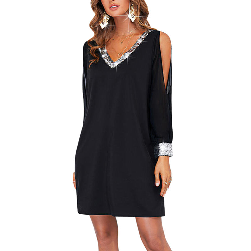 Robe mini élégante pour dames avec épaules dégagées et accents en sequins Chic und Stil