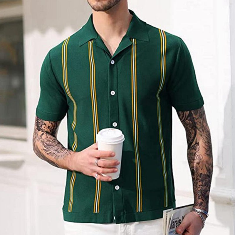 Chemise à manches courtes pour hommes avec motif à rayures graphiques Chic und Stil